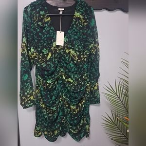 NWT Women's Long Sleeve Ruched Front Bodycon Dress - A New Day Black Floral